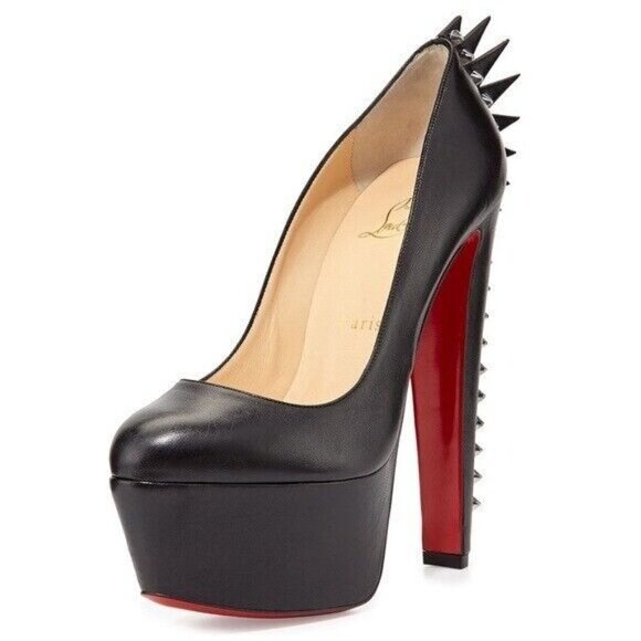 CHRISTIAN LOUBOUTIN Electropump Black Napa Leather Platform Spiked Red Sole Pump - Picture 4 of 16